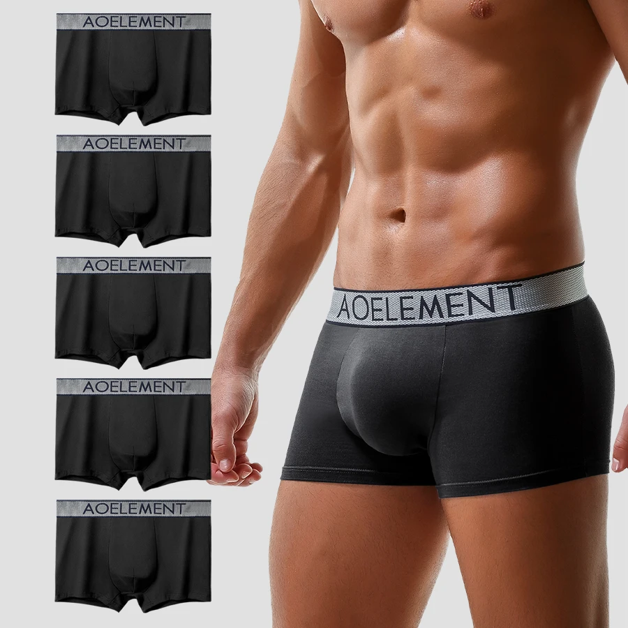 

5PCS Men's underpants with U-convex anti-misalignment, bullet-shaped separation, flat hem, curved scrotal support bag
