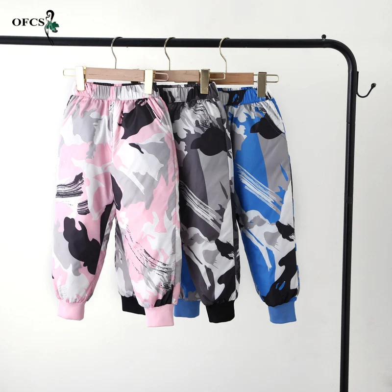 

Winter Warm Kids Down Cotton Pants Boys Girls Clothing Upset Leggings Children Trousers Windproof Snow Camouflage Sports Pants