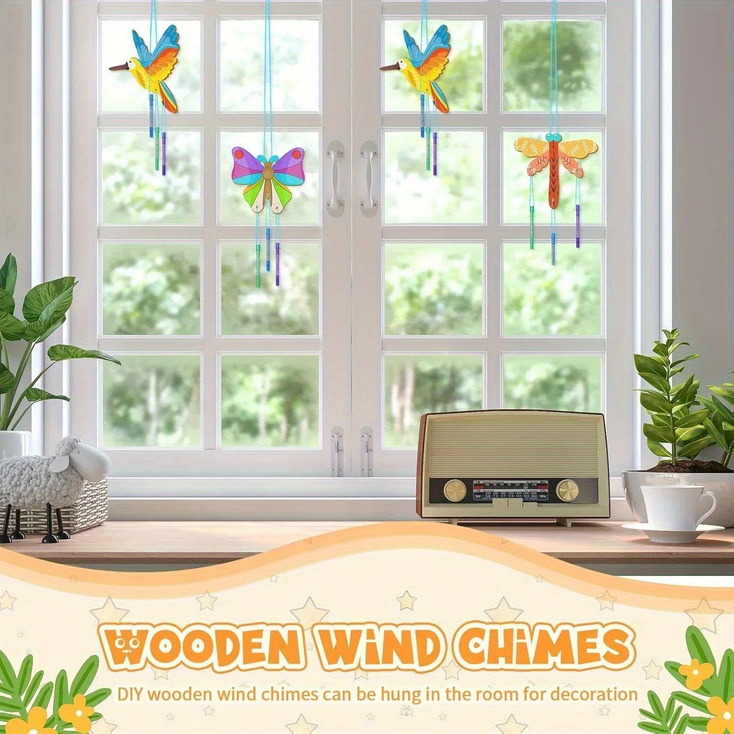 15Sets Wooden DIY Wind Chime Kit - Butterfly Dragonfly Hummingbird Designs High Quality Home Decor Hanging Ornaments