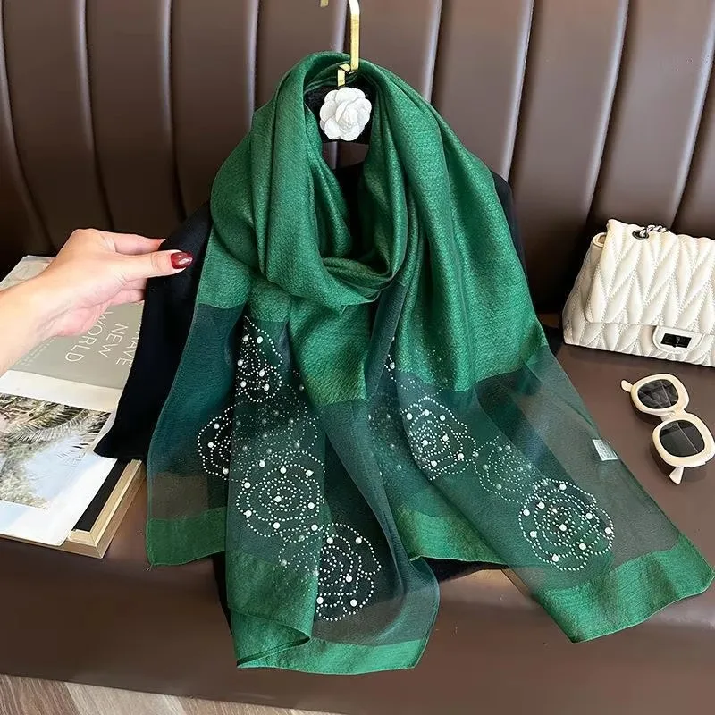 

Long silk wool scarf Shawls Wraps Women Bufandas Foulard Pashmina Neck Winter Poncho Fashion Female Scarves Hijab Bandana beads