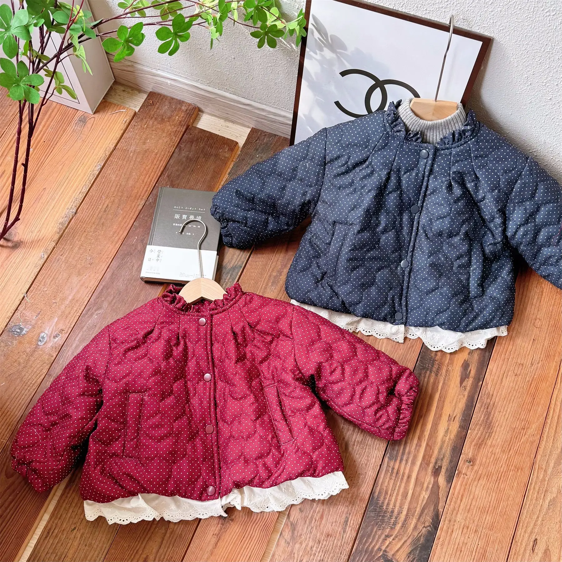 معطف قطني مبطن بالصوف منقط مضاف برباط سميك شتوي كوري فضفاض كاجوال حلو لطيف عصري مريح #2