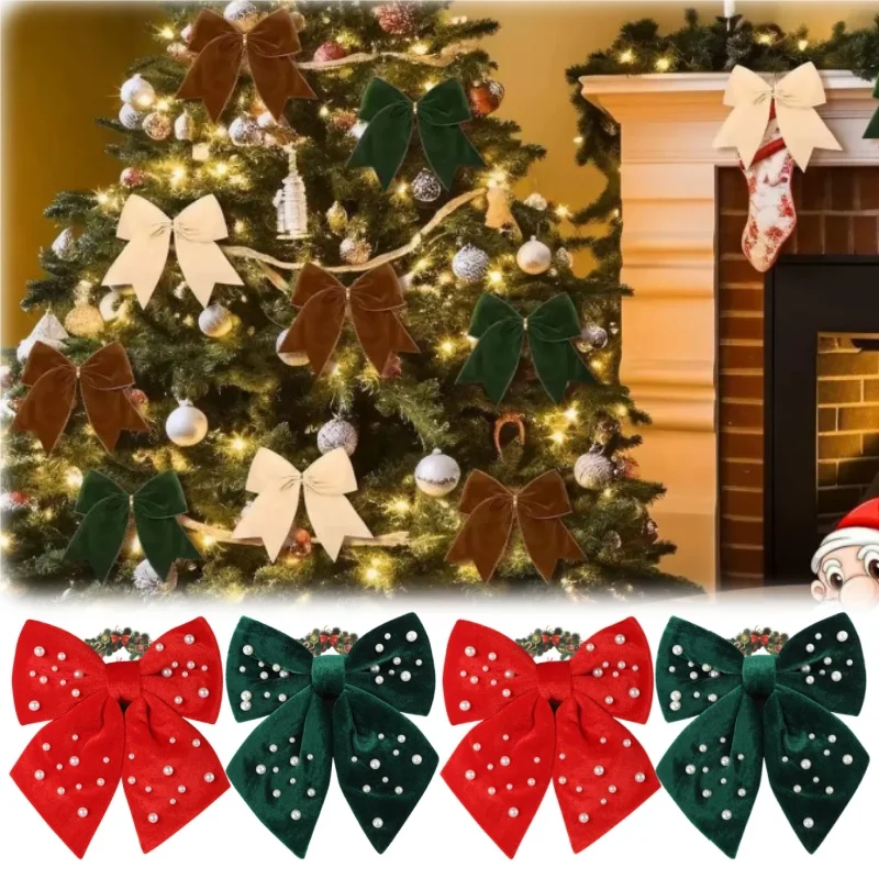 

Handmade Red Fabric Christmas Bow Ornament DIY for Tree Wreath Decoration Festive Holiday Hanging Craft Decor Accessories