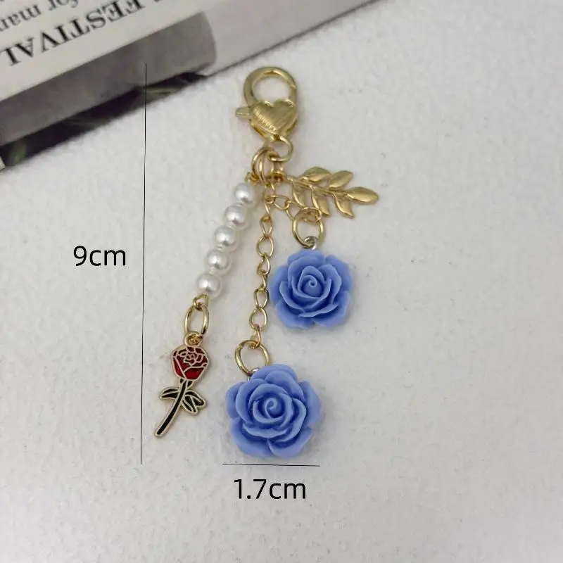 1 Stück Kopfhörer-Etui, Handtaschen-Accessoire, Ins 3D Rosen-Harz-Kamelien-Anhänger, Schlüsselanhänger, Perlen-Legierung für Damen, Autoschlüsselhalter – Detail 11