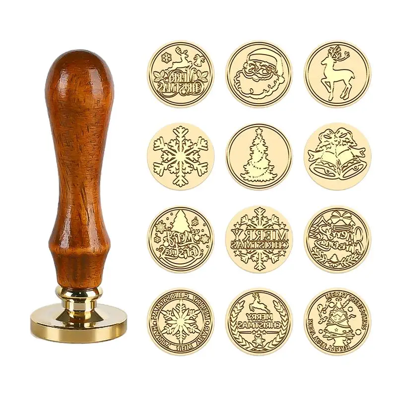 

Christmas Sealing Head+Handle Tools Flower Pattern Scrapbooking Stamp Wooden Handle Wedding Birthday Invitation Letter Seal