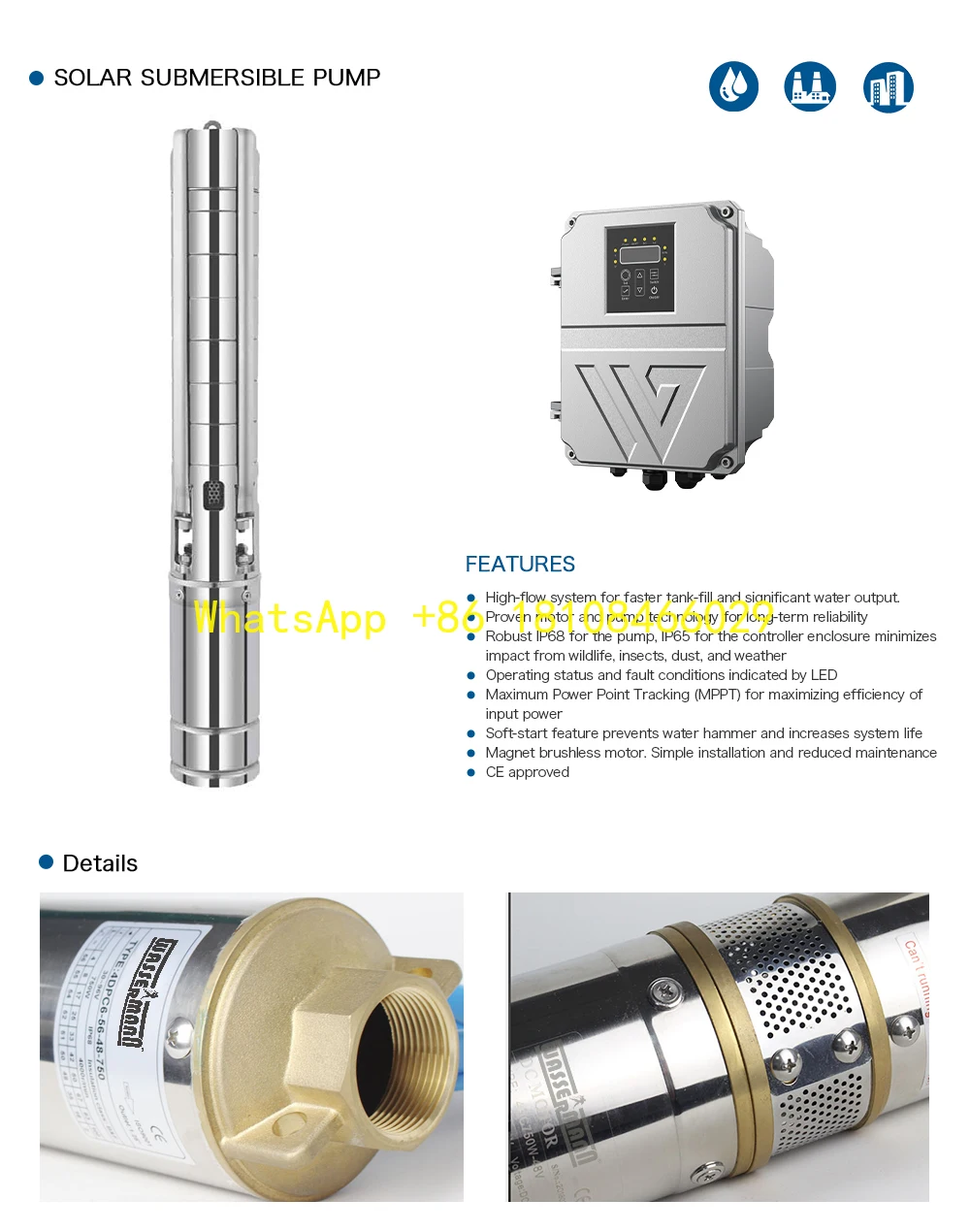 

Насос AC DC Погружные солнечные насосы Системы оптом Солнечный ирригационный водяной насос