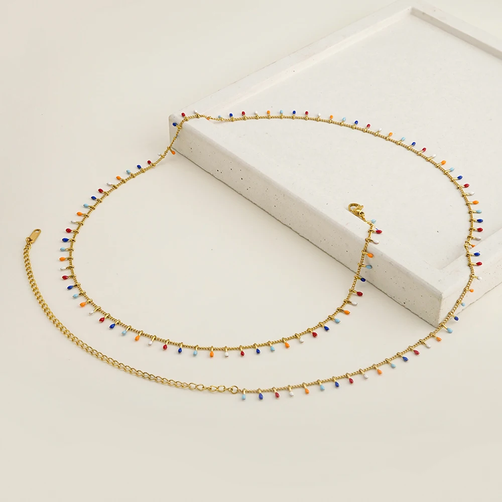 ENFASHION Waist Chain Colorful Oil Dripping Tassels Belly Chain For Women's Stainless steel 18K Gold Plated Trendy Jewelry O001