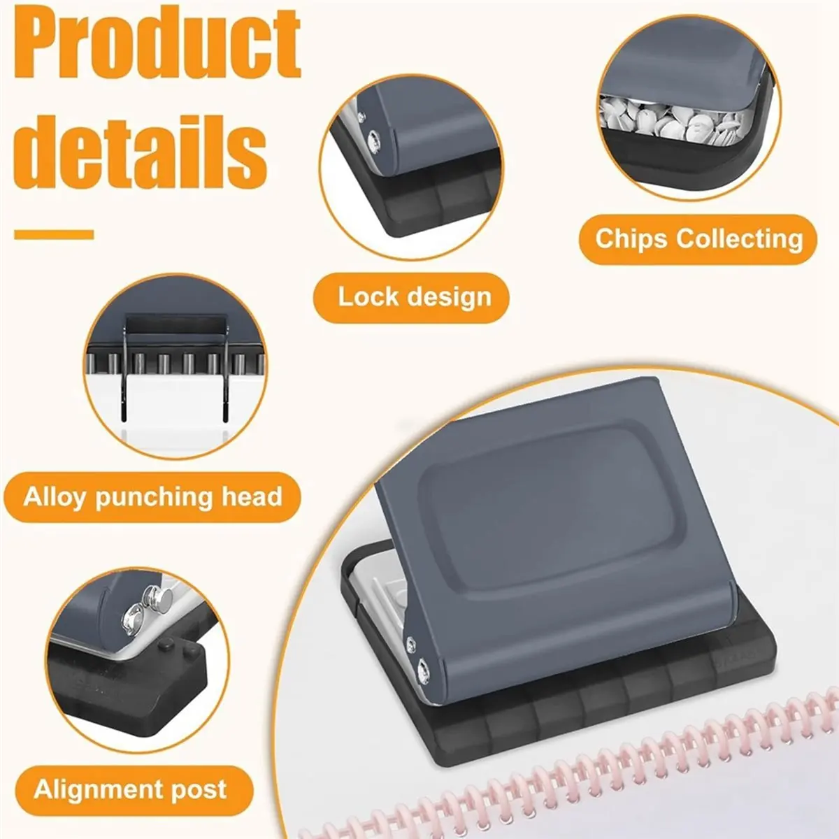Latest ABBQ-10 Hole Punch Binding Machine for Planners, with 10 Multi-Color Binder Rings, 30 Holes on A4, 20 Holes on A5 Grey