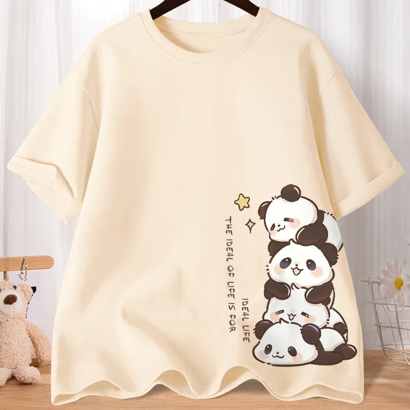 Unisex Oversized Cute Panda Print T-shirt 2026 Summer Casual Loose Short Sleeve Crew Neck Kawaii Tee