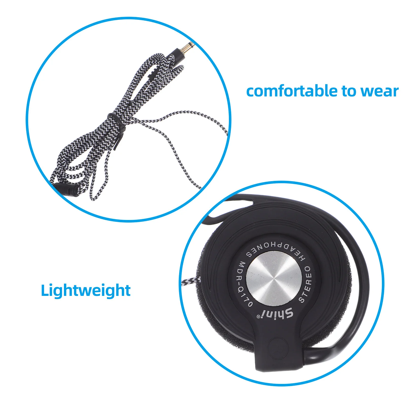 1 Pair Earhook Headphones Wired 3.5Mm Stereo In-Ear Earbuds Noise Isolating For Phone Computer Dvd Sports Clip On Ear Headset