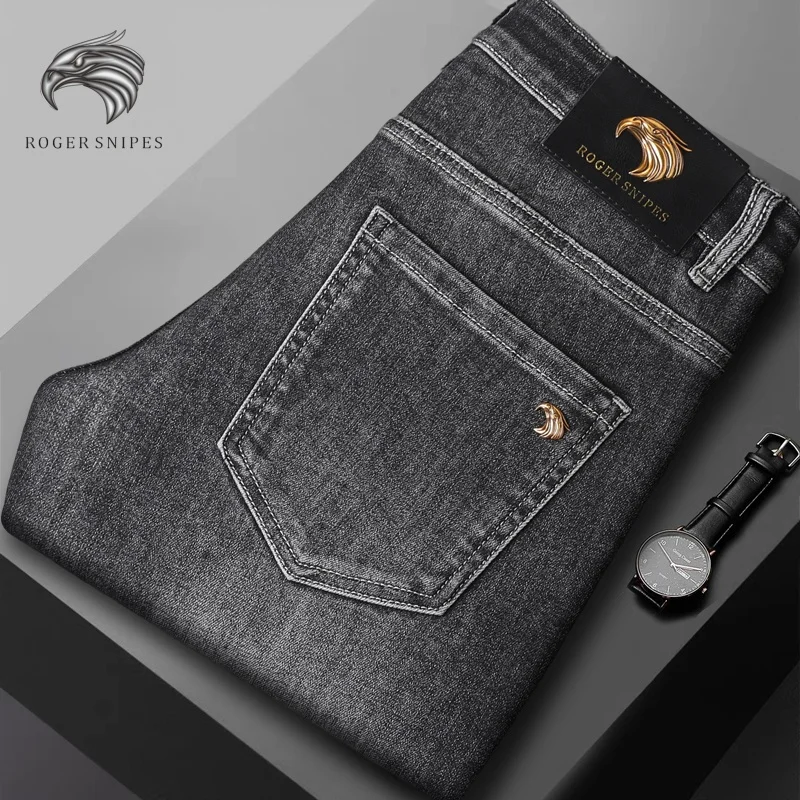 

Новые модные мужские джинсы прямого кроя с зауженным низом, осенне-зимние, с эластичным поясом, высокое качество, стильная повседневная одежда для бизнеса