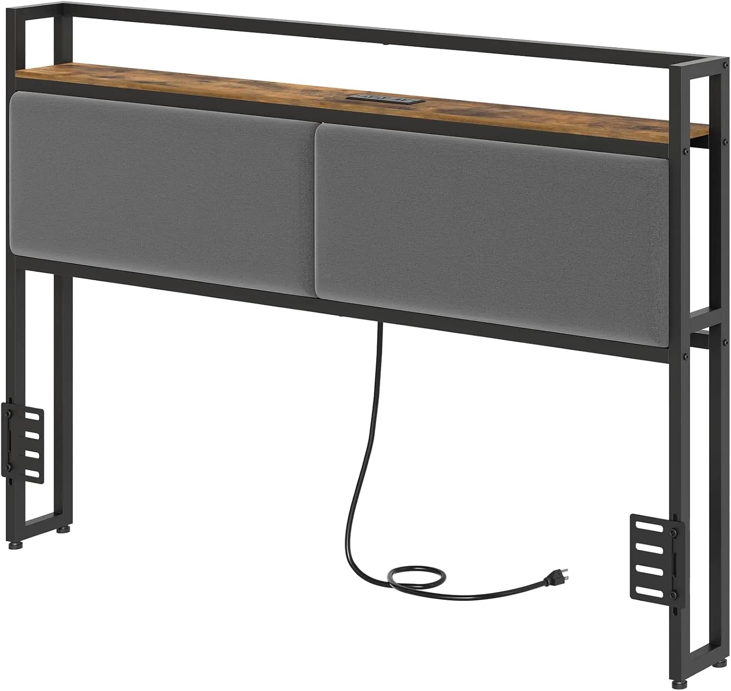 

Изголовье кровати размера Queen с мягкой обивкой, зарядной станцией и регулируемой высотой, в винтажном стиле, цвета: деревенский коричневый, серый или черный.