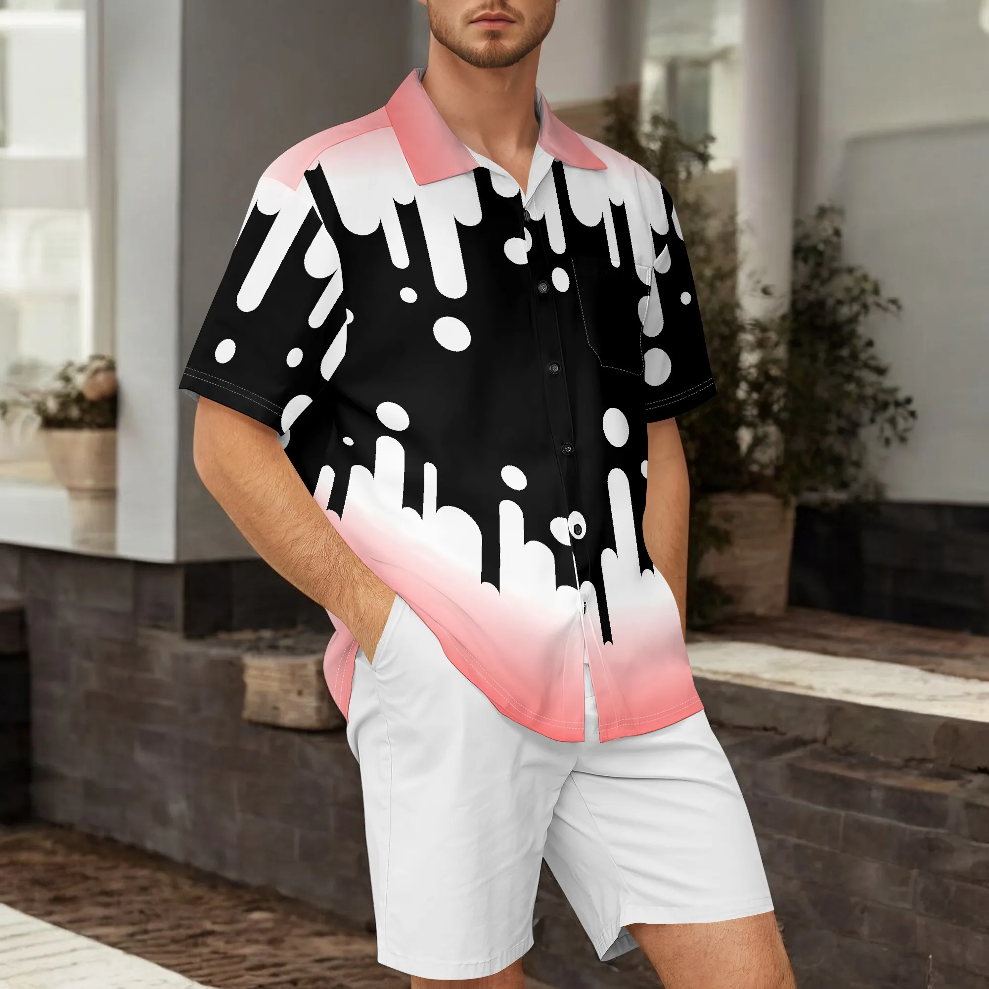 

Men's Hawaiian Shirt Short Sleeves Coconut Printed Button Down Summer Beach Casual Shirts with pockets