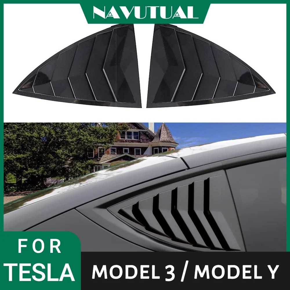 For Tesla Model 3 Y Rear Side Window Louvers Air Vent Window Scoop Louvers Covers ABS Sun Rain Shade Vent Sport Style Cool Dec