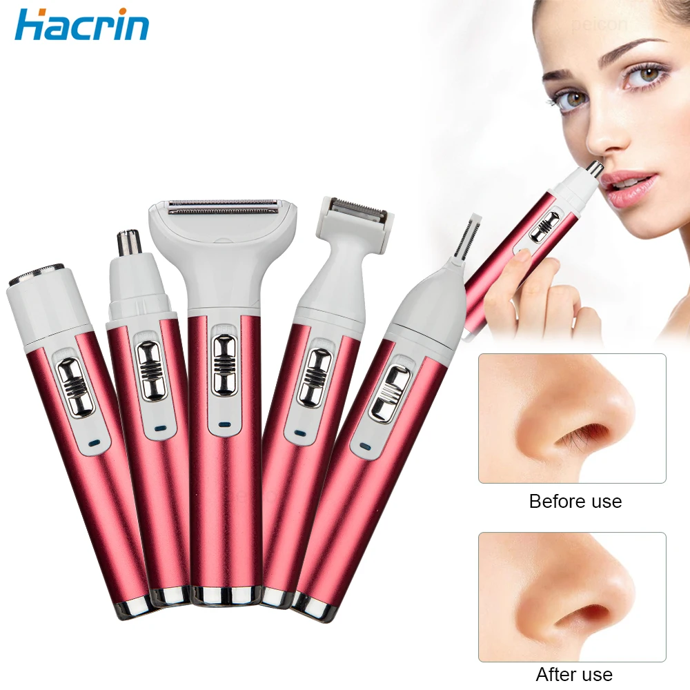 

Nose Hair Trimmer 5 in 1 Painless Hair Trimmers Portable Hair Removal Electric Razor Lady Shaver Eyebrow Nose Ear Armpit Bikini