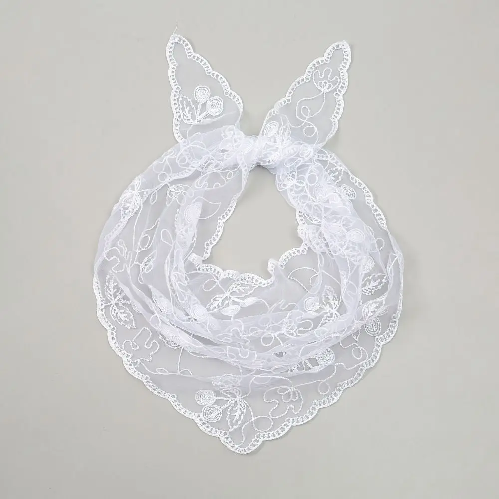 

Новый ажурный кружевной шарф с вышивкой, однотонный шарф для волос, повязка на голову, винтажный тонкий треугольный шарф для женщин