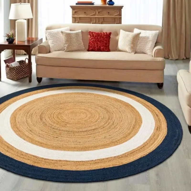 

Rug 100% Natural Jute Carpet Round Reversible Modern Decor Living Room Area Rug