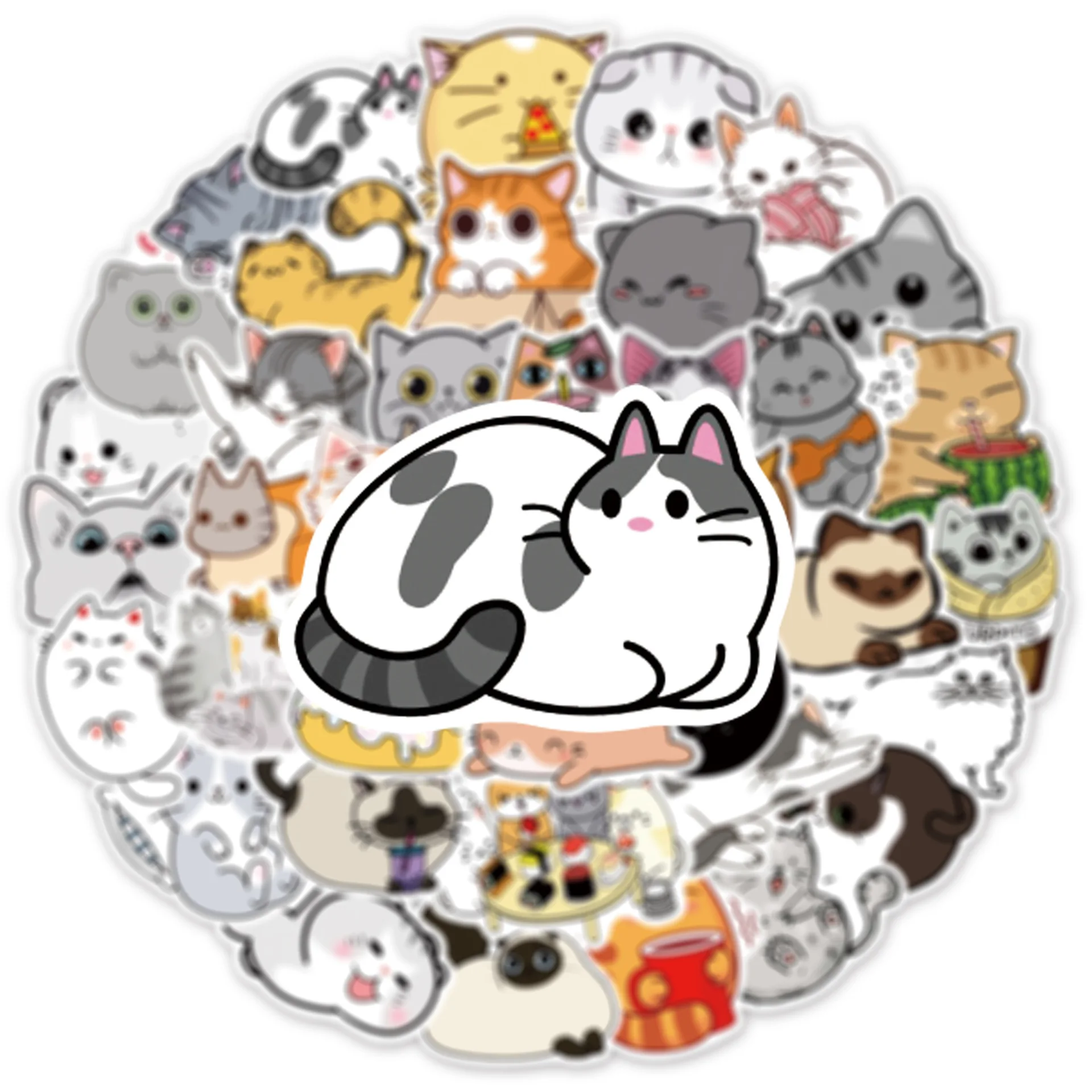 10/30/50pcs  Cartoon Cute Funny Cat Graffiti Stickers Kawaii Animal Kids Toys Luggage Guitar Car Waterproof Pvc Decal Stickers