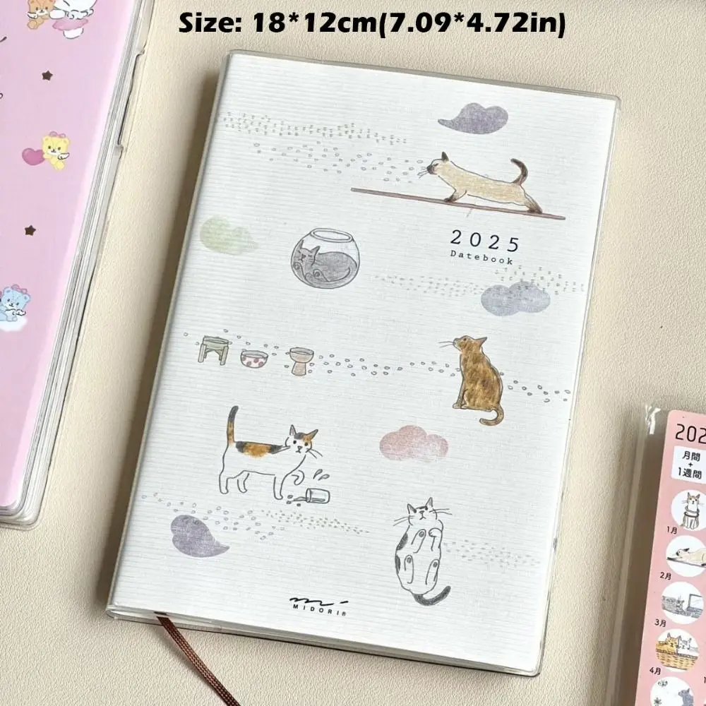 Cute Cartoon 2025 Planner Notebook Animal Cat Monthly Schedule Agenda Book Color Page Datebook Student