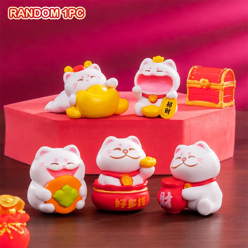 Cartoon Kawaii Lucky Cat Model Dolls Animal Figurine Landscape Ornaments Resin Crafts Kids Gifts Home Decoration Accessories