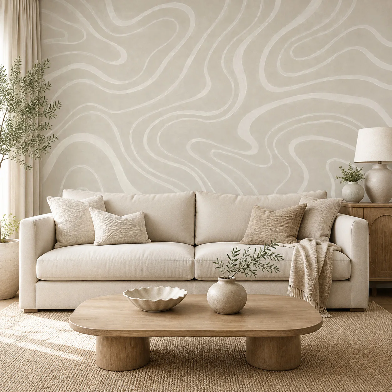 Home Lines Textiles - ورق جدران ذاتي اللصق بخطوط متموجة