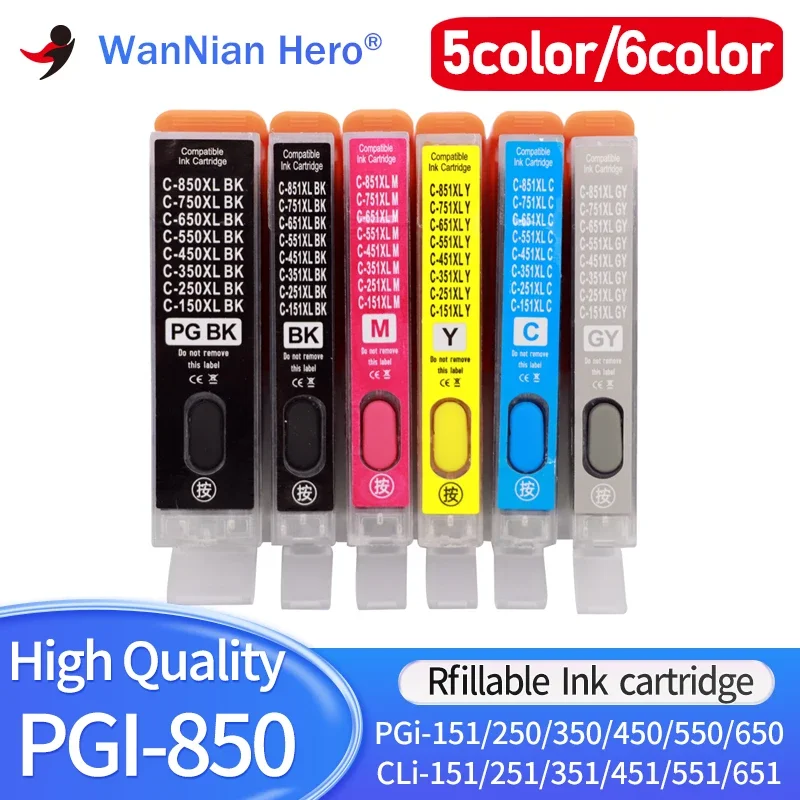 5/6Color PGI-850 CLI-851 Refillable Ink Cartridge For CANON PIXMA MG5480 MG6380 MG640 MG7180 IP7280 MX728 MX928 pgi850 cli851