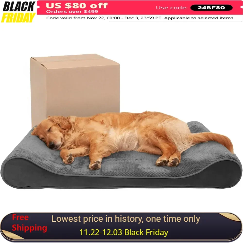 Dog Bed with Removable Washable Cover, Plush & Velvet Luxe Lounger Contour Mattress, Cooling Gel Large Dog Bed