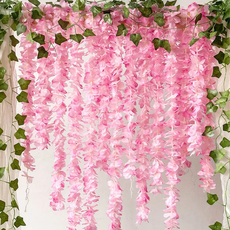 5/10PCS Glyzinien Künstliche Hängende Blumenrebe für Bogen Hintergrund Dekor Hochzeit Home Dekoration Seide Glyzinien String Gefälschte Blume – Detail 6