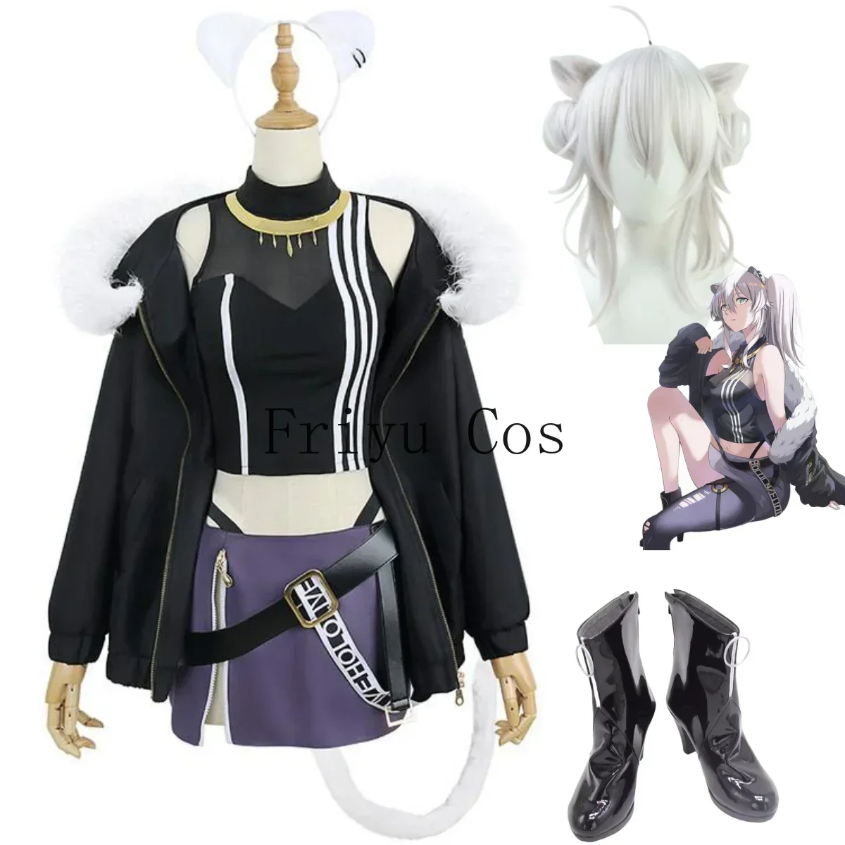 

Anime Virtual Shishiro Botan Cosplay Costume VTuber Hololive Wig Daily Woolen Collar Coat Woman Sexy Carnival Party Set