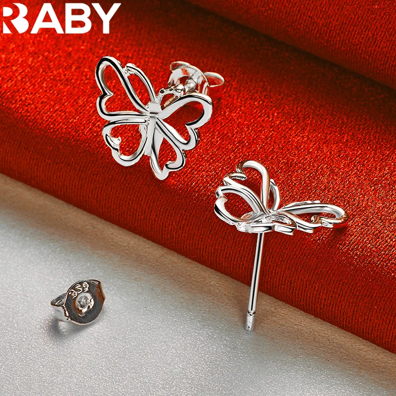 

URBABY 925 Sterling Silver Earrings For Woman Charms Butterfly Stud Wedding Engagement Party Fashion Jewelry Accessories Gift