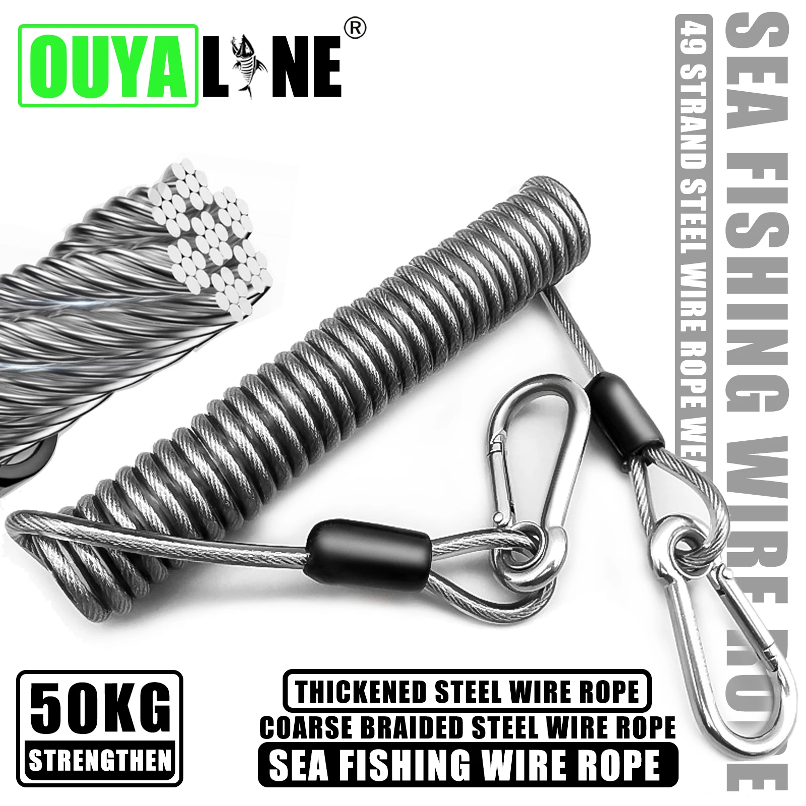 OUYALINE 1.5-3M Telescopic Secure Gear Tether，Heavy-Duty Elastic Fishing Lanyard: Universal Stainless Steel Safety Rope