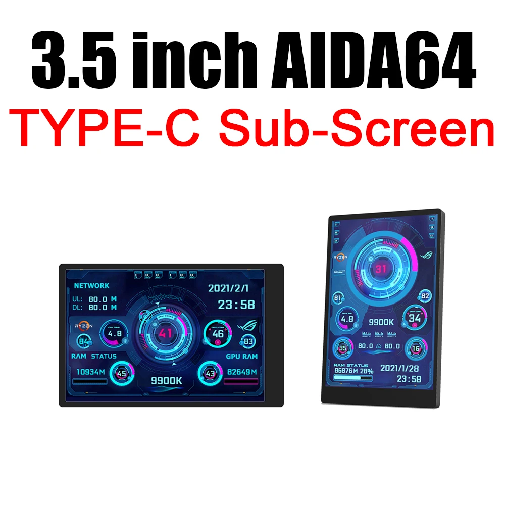 

AIDA64 3.5 Inch IPS TypeC Secondary Screen Computer LCD Monitor Display USB Dynamic Display Sub-Screen CPU GPU RAM HDD Graphics