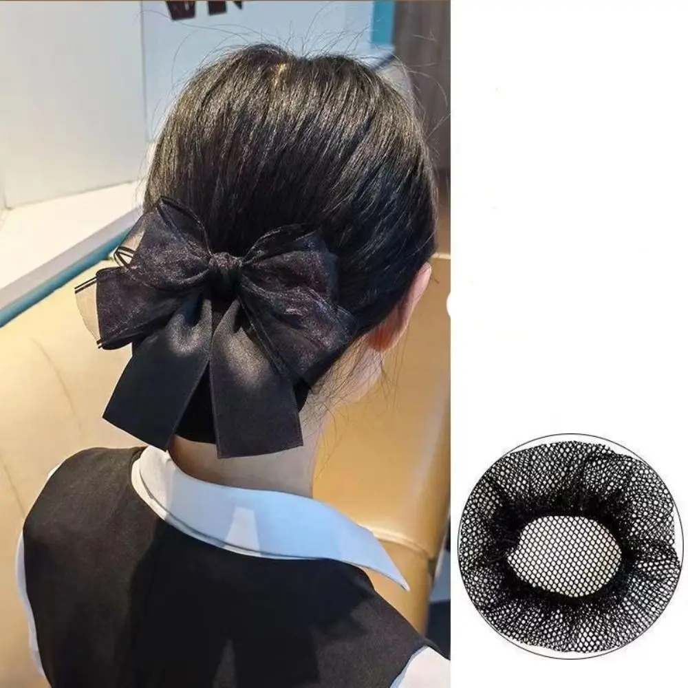 

Sweet Bow Korean Bun Snood Women Spring Clips Cloth Bowknot Hair Bun Korean Style Hairgrips Cover Net Nurse