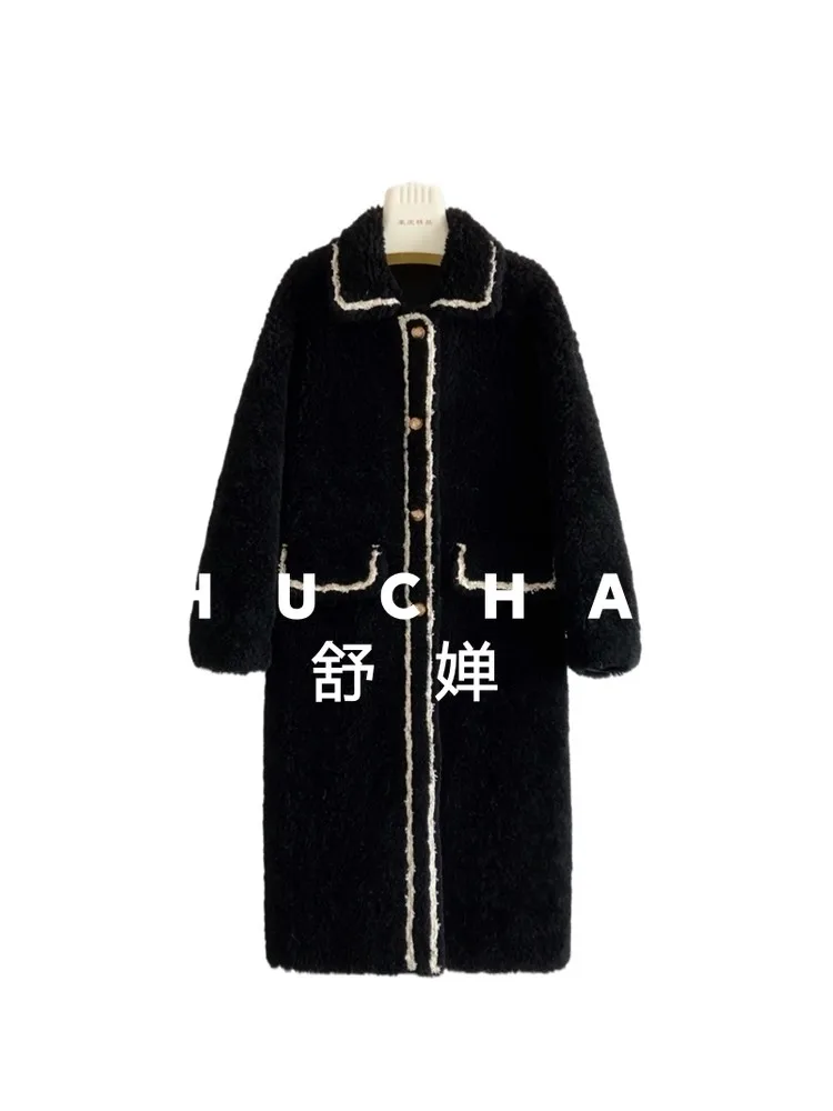 เสื้อโค้ทขนสัตว์แท้ 100% สำหรับผู้หญิง รุ่นใหม่ อุ่นสบาย ทรงยาว คอเหลี่ยม เสื้อโค้ทฤดูหนาวสำหรับผู้หญิง จัดส่งฟรี