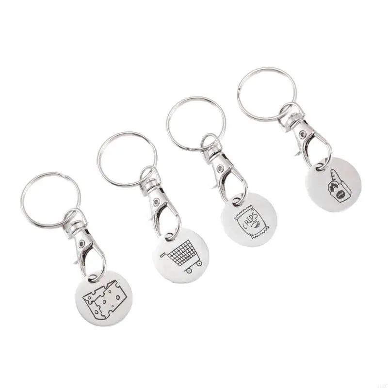 Set of 4 Multifuntional Rings Shopping Cart Holder Supermarket Trolley Tokens Keychain Present for Shopping Lover