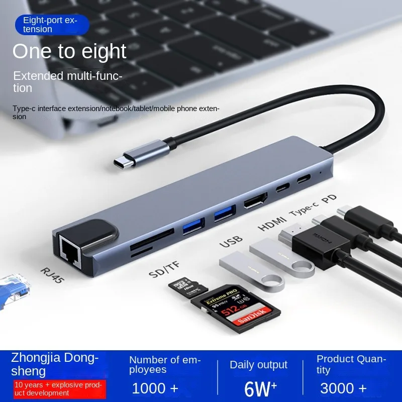 Type-C Aluminum Alloy Docking Station 3.0 USB Hub Ethernet PD 4K HDMI for Laptop