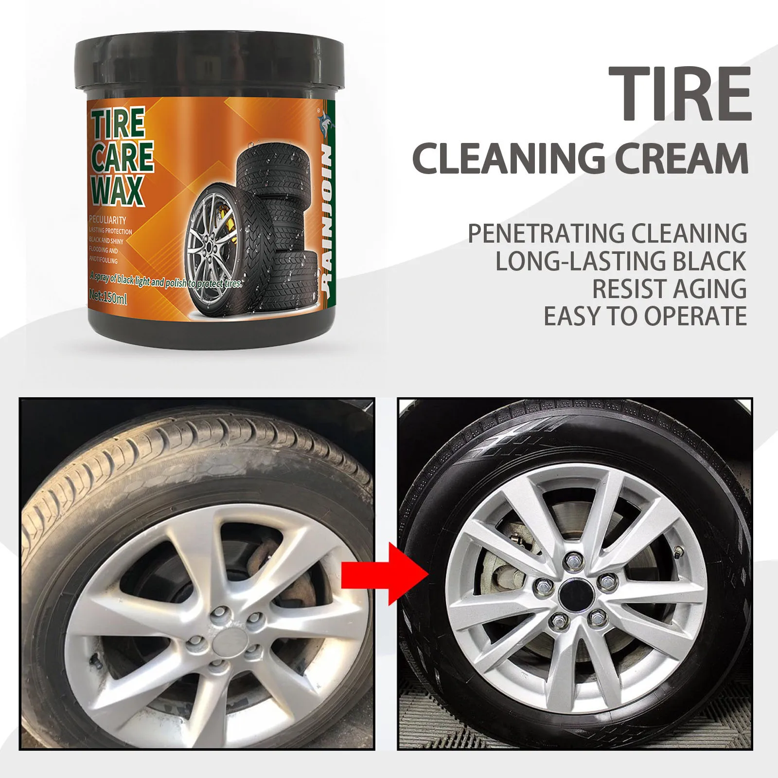 Tire Care Wax with Sponge Car Wheel Cleaning Coating Wax Blackening Polish, Tire Brightener, Maintenance, Refurbishing