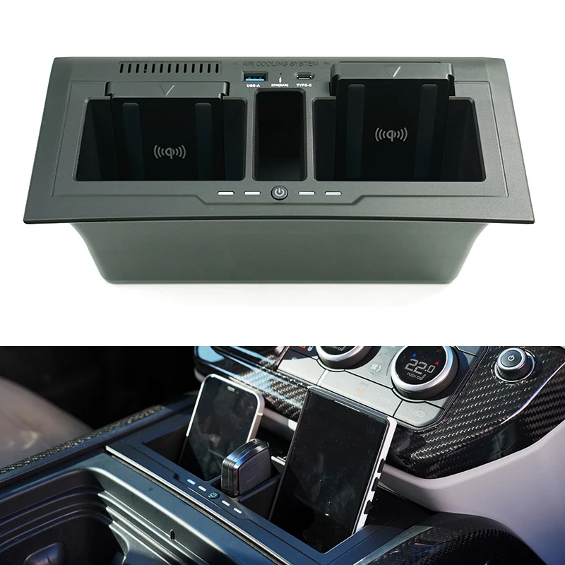 

For Land Rover Defender 90 110 130 2020 2021 2022 2023 Wireless Car Charger Mount Storage Box Car Accessories