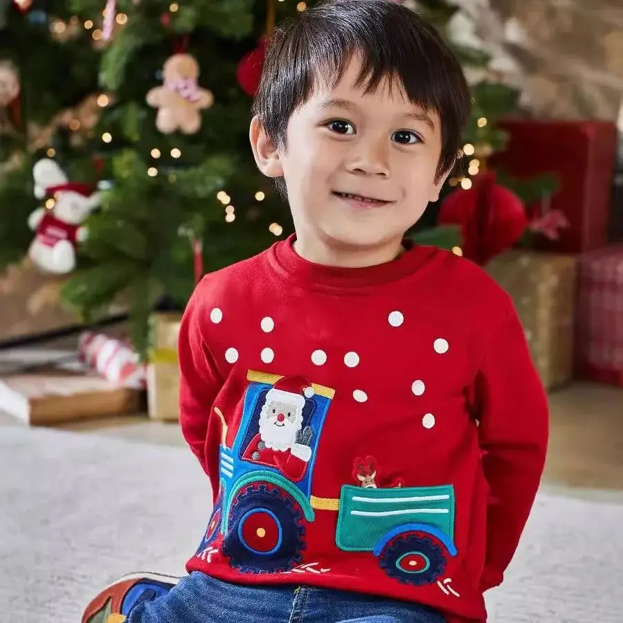

Autumn Winter Fashion Children Hoodie Santa Claus Red Sleeve Sweatshirt For Kids Casual Comfortable Christmas New Year Outfit