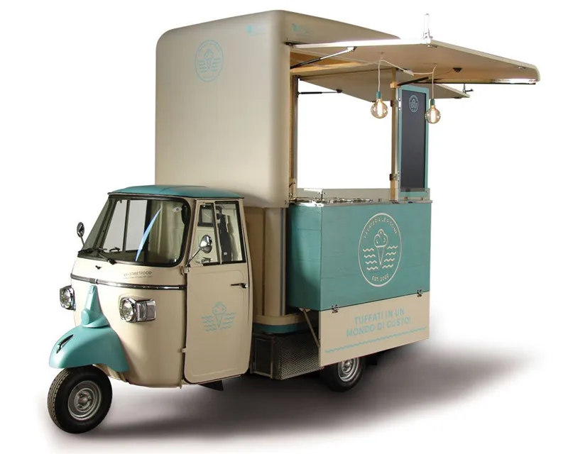 Elektryczny benzynowy Tuk Tuk Piaggio Ape Cart Restaurant Candy Jui Tricycle Mini furgonetka-bufet komórkowy