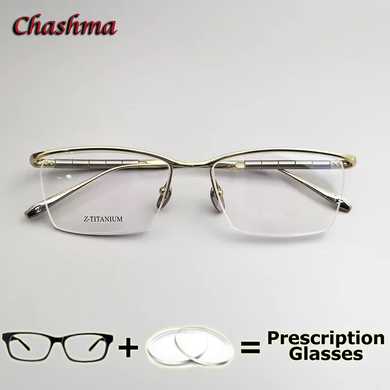 

Chashma Prescription Glasses Flexible Spring Hinge Eyeglass High End Pure Titanium Male Glasses with Graduate Lenses for Men
