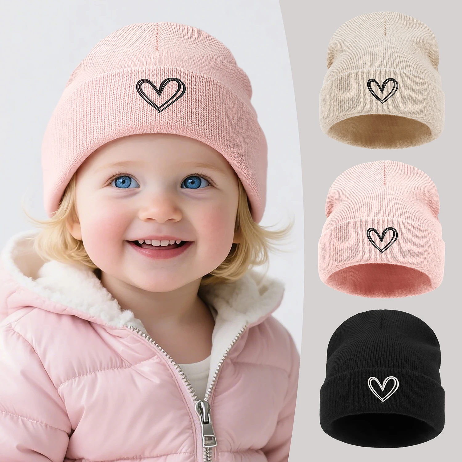 Baby Hat Children's Newborn embroidery Knitted Hat cute hear