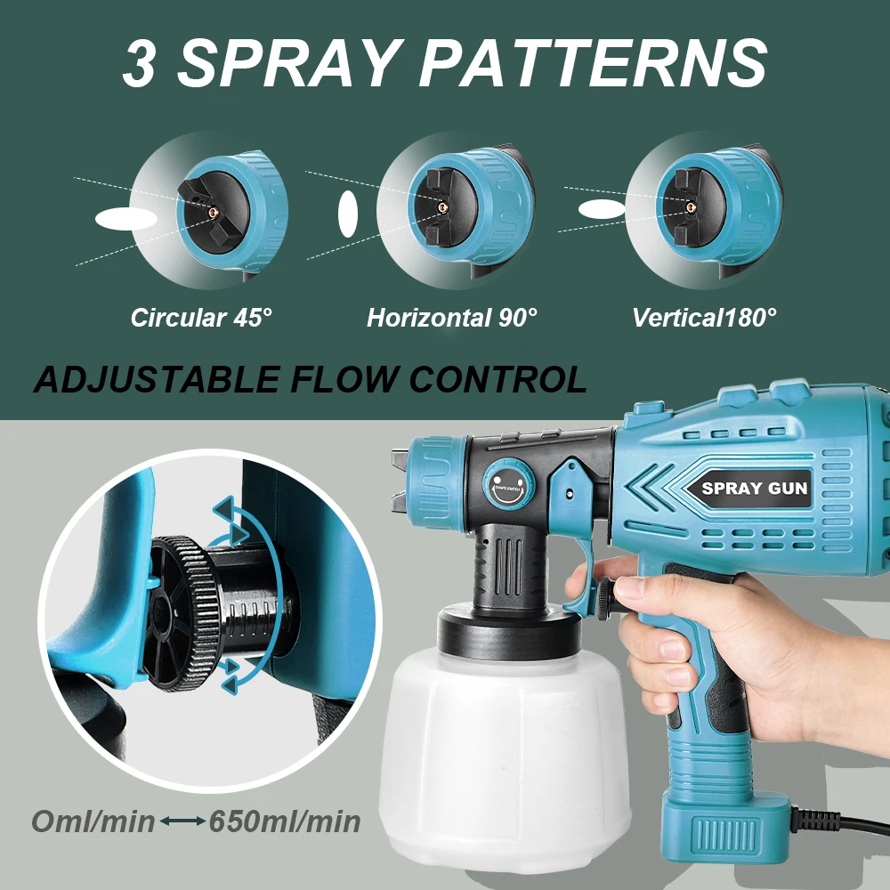 Paint Sprayer Tool 850W High Power HVLP Electric Spray Paint Gun Easy to Clean for Furniture Cabinets House Painting