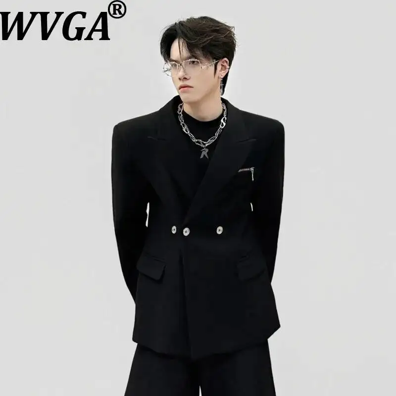 WVGA Spring New Men Double-breasted High-end Style Trendy Blazer Niche Chic Casual Shoulder Pads Turn-Down Collar Jackets W23600