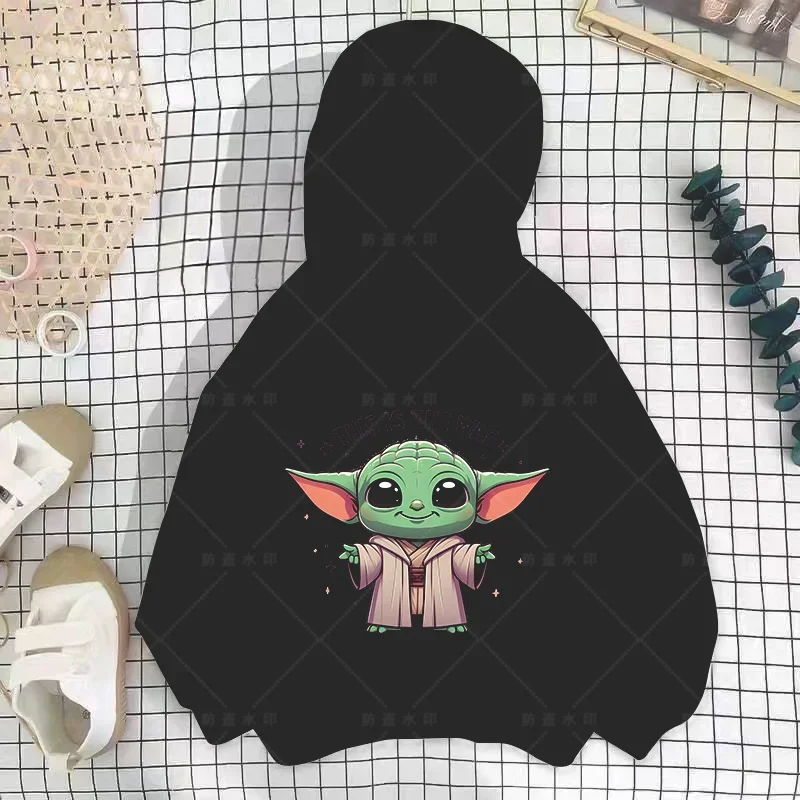 Kawaii Disney Cartoon hoodie Mandalorian Yoda Kawai Star Wars Gothic Kids hoody Boys Top Loose Girls Hippie hoody top