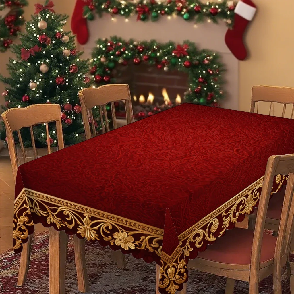 2D flat printing 59X59 inches / 150X150 centimeters Elegant red tablecloth - Luxurious floral table coverzyc