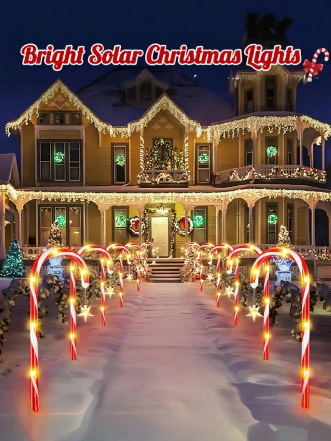 Christmas Solar Candy Cane Light: Star Decor, 8 Modes, Waterproof LED for Outdoor & Christmas Tree Decor