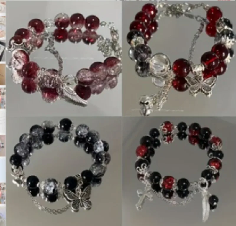 4pc Butterfly Jade Beaded Bracelet for Women, Ins-style Forest Fairy Sweet Colored Bead Bracelet, Gift for Best Friend