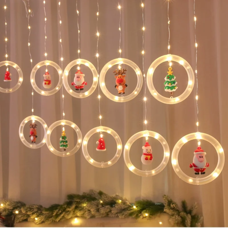 2024 Tahun Baru Natal LED tali lampu Santa Claus tirai kartun jendela kamar taman kreatif dekorasi liburan adegan tata letak