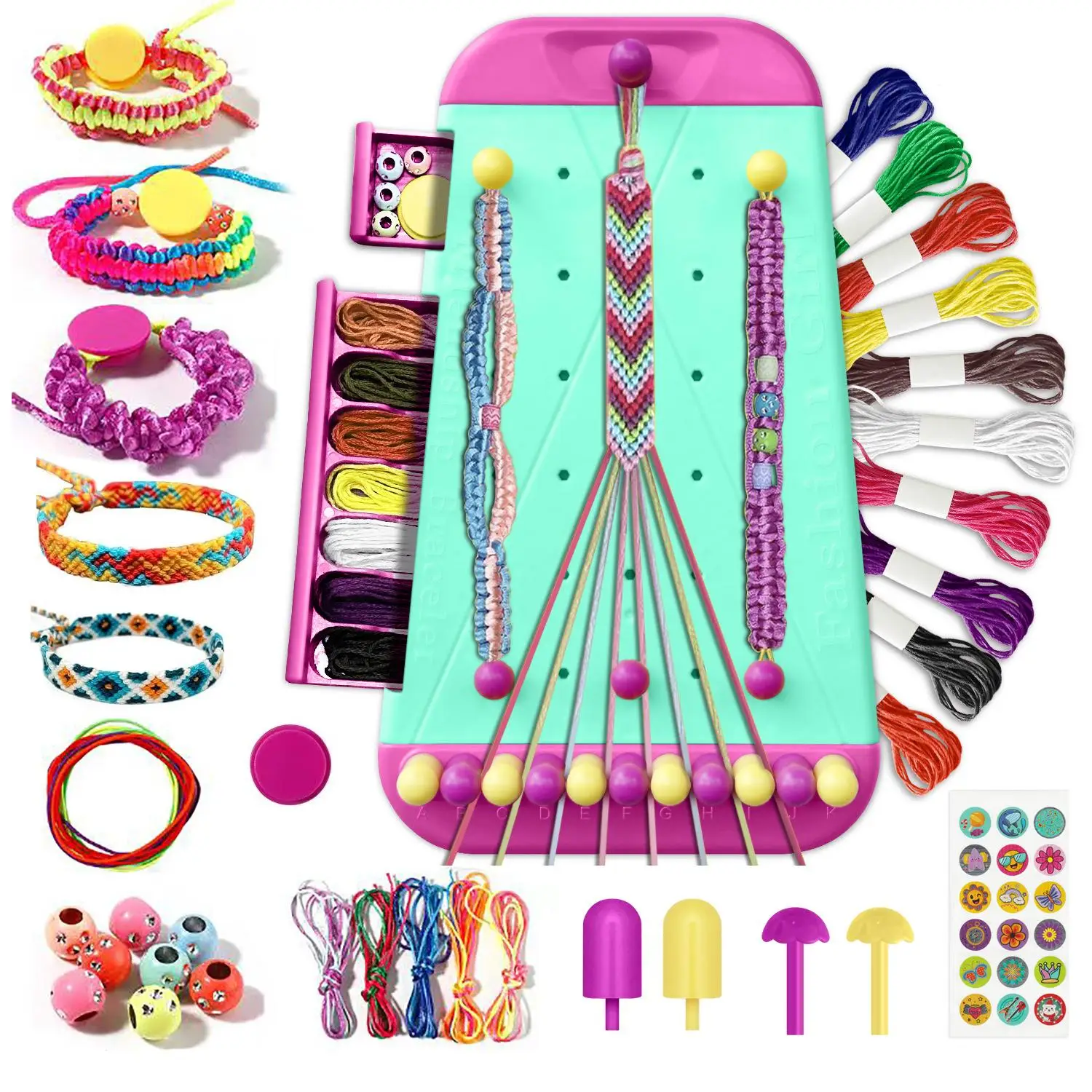 Friendship Bracelet Jewelry Making Kit for Girls Arts and Crafts Bracelets String Maker Kit Pretend Play Toy Birthday Gift