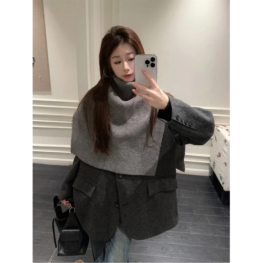 Autunno Inverno Nuovo Sle Semplice Collo Alto Asimmetrico Maglione Mantello Donna Versatile Sciarpa Lavorata a Maglia Ne Più Caldo Colore Puro